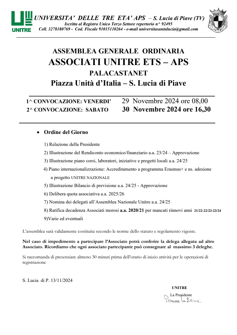 Avviso di convocazione Assemblea Ordinaria